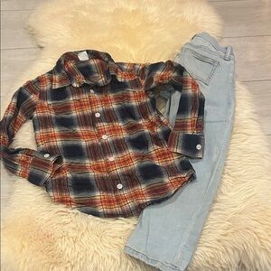 GAP Kids Plaid Button-Down Shirt - Orange, Blue, White Old Navy Ripped Jeans